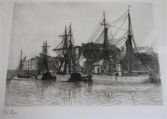 William Pye, etching, Weymouth Harbour, signed and dated 1903, 36 x 50cm